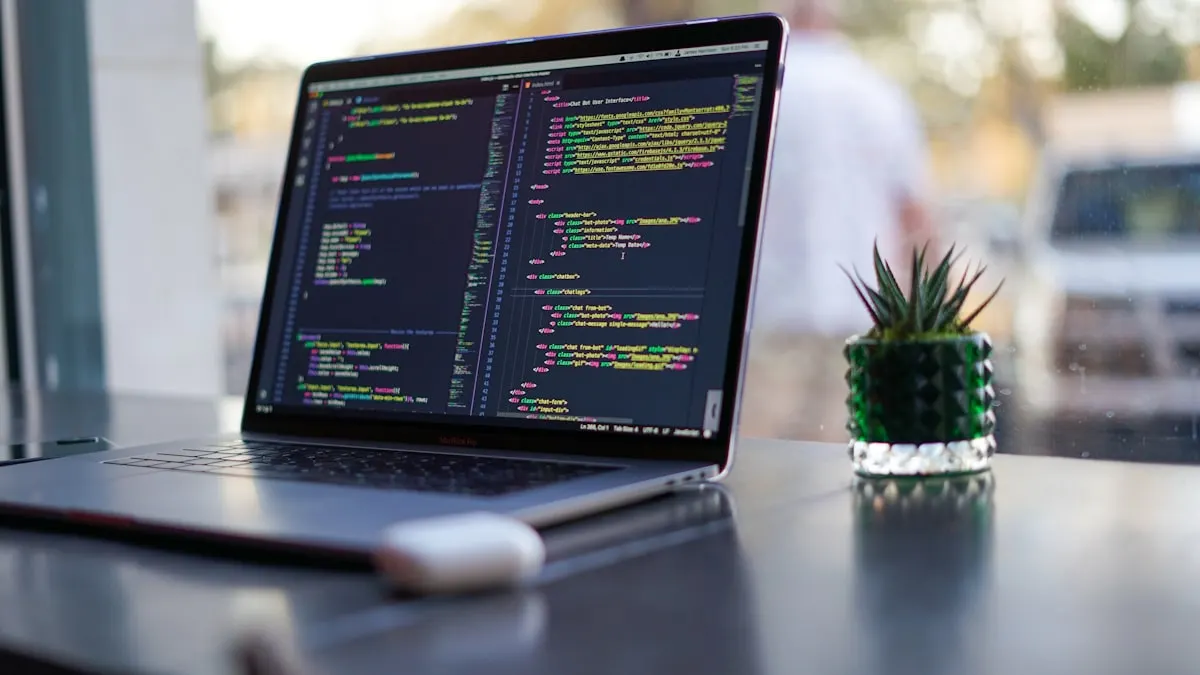Lines of colorful HTML code on monitor