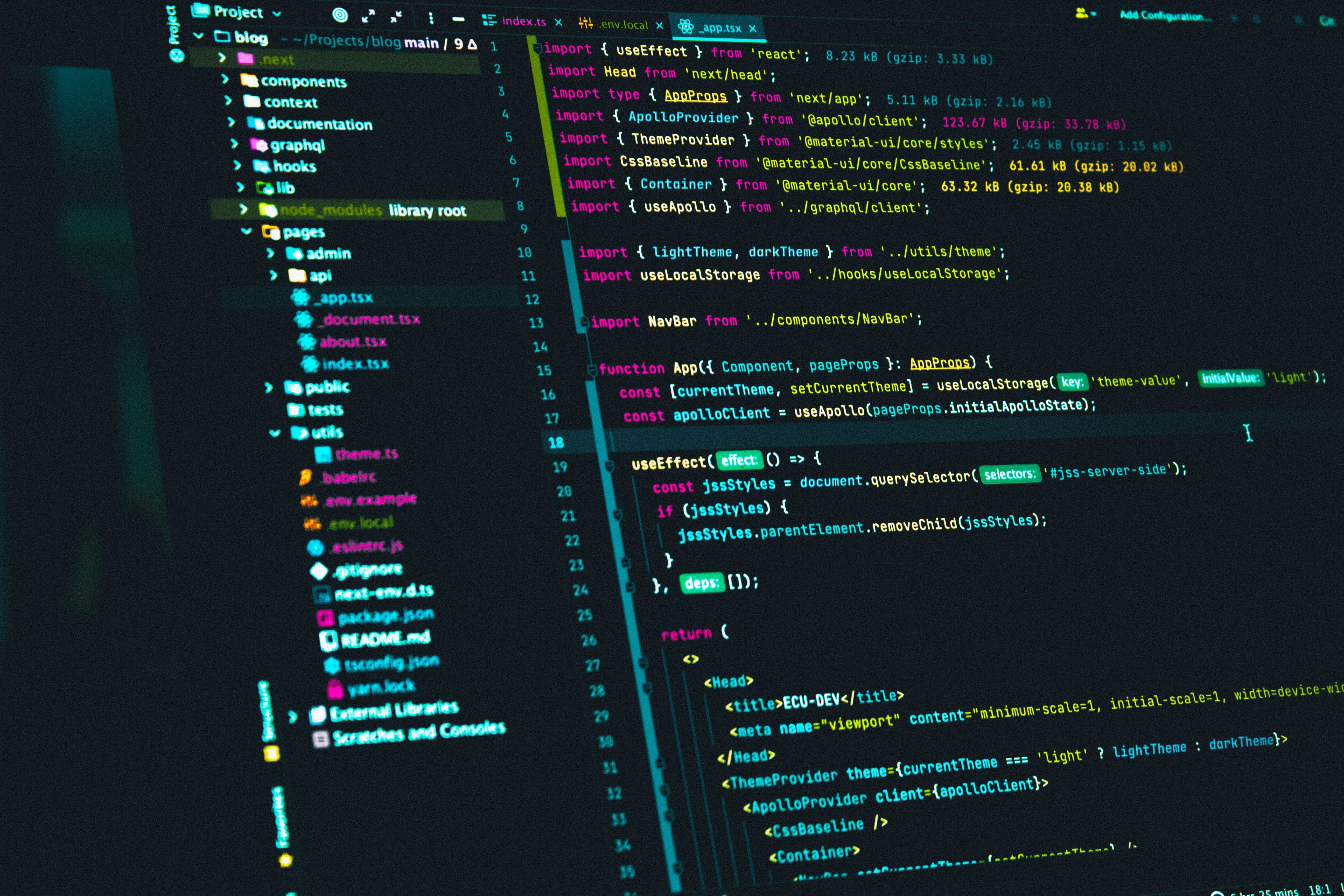 Code editor displaying React source code with AI-powered syntax highlighting